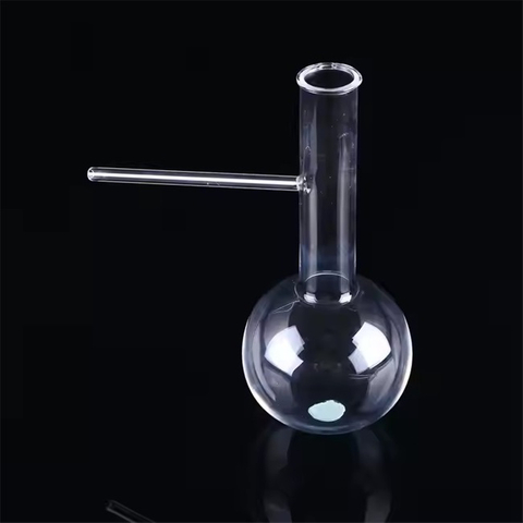 Botella de destilación de cuarzo transparente con tubo lateral